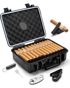 Travel Cigar Humidor kit with Humidifier, Waterproof & Crushproof, Holds up to 40 Cigars